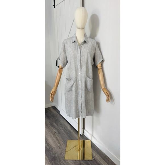 Eileen Fisher Size S Striped Organic Linen Crinkle Shirt Dress Lagenlook Relaxed - Picture 1 of 8